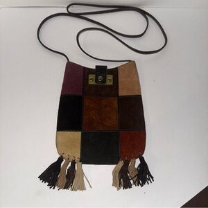 PACCO kangaroo leatherPatchwork Crossbody Bag with Tassels